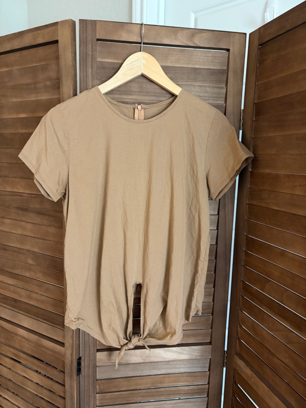 Albion Brown Tie-Front Short Sleeve Top
